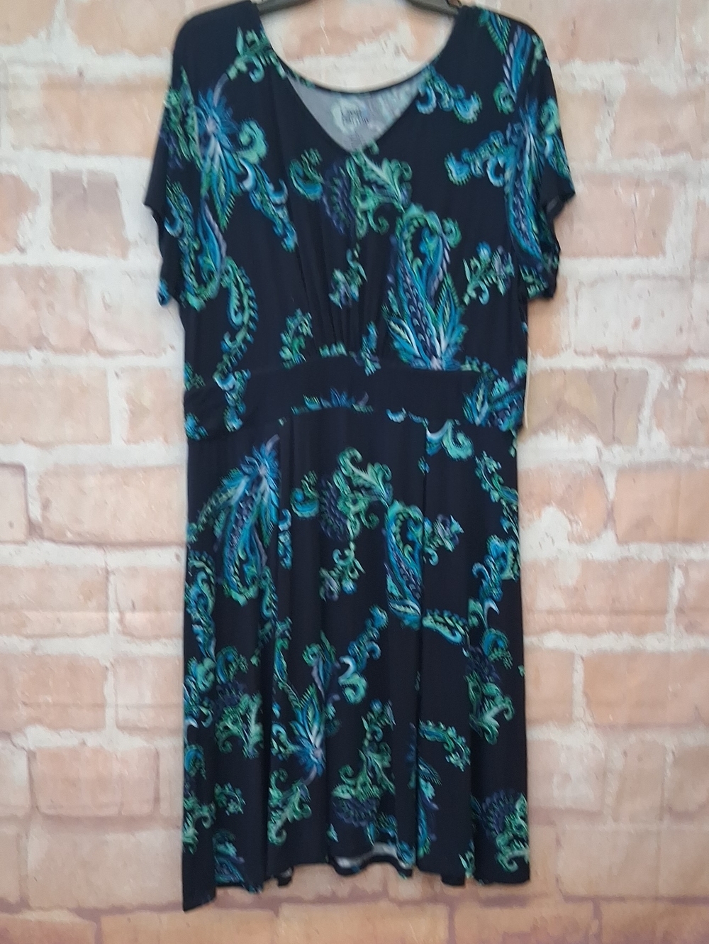 NWT Croft & Barrow Black Dress with Teal and Blue Paisley Print